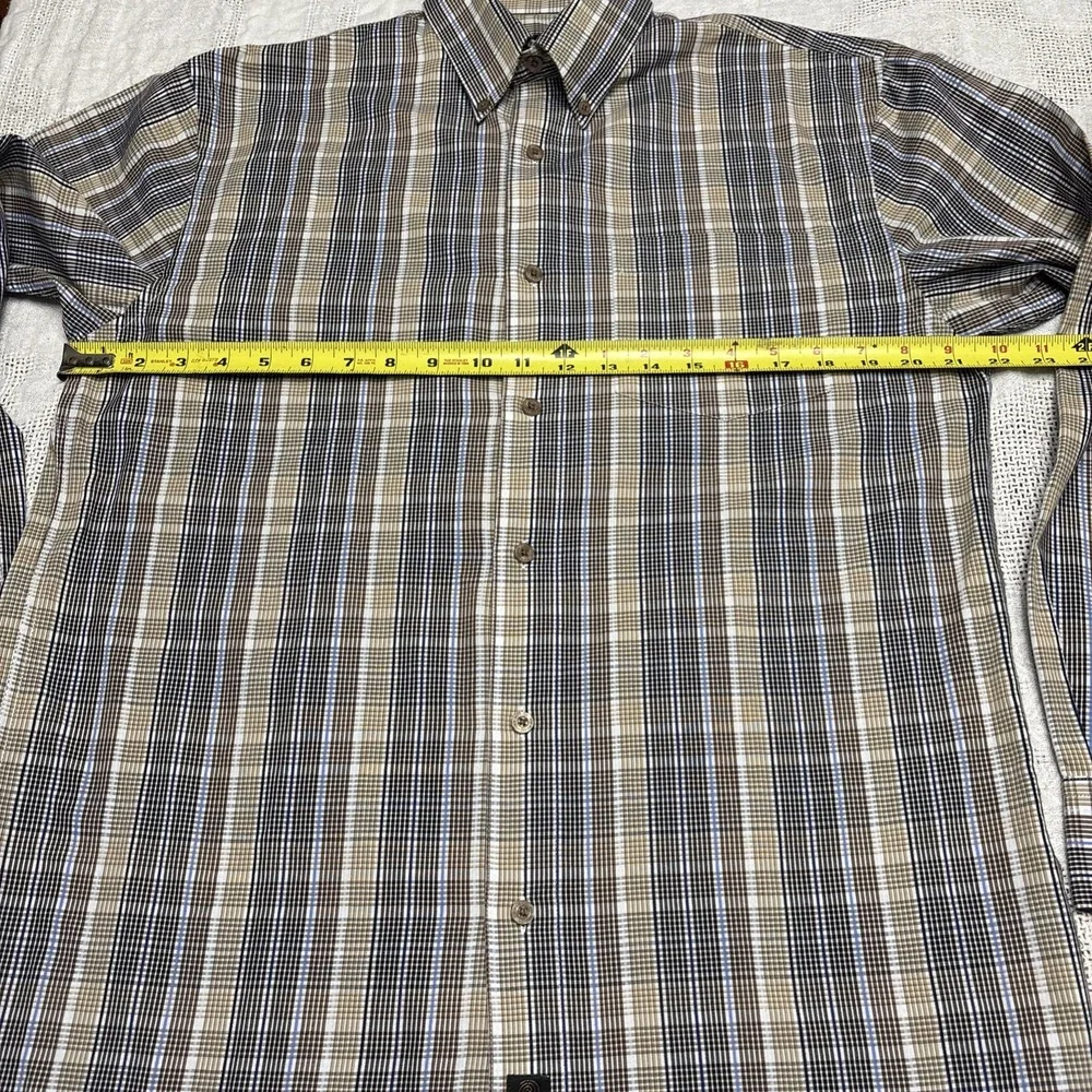 F/X Fusion Shirt Men's‎ Size Medium Plaid Design Blue Brown Tan White Preppy